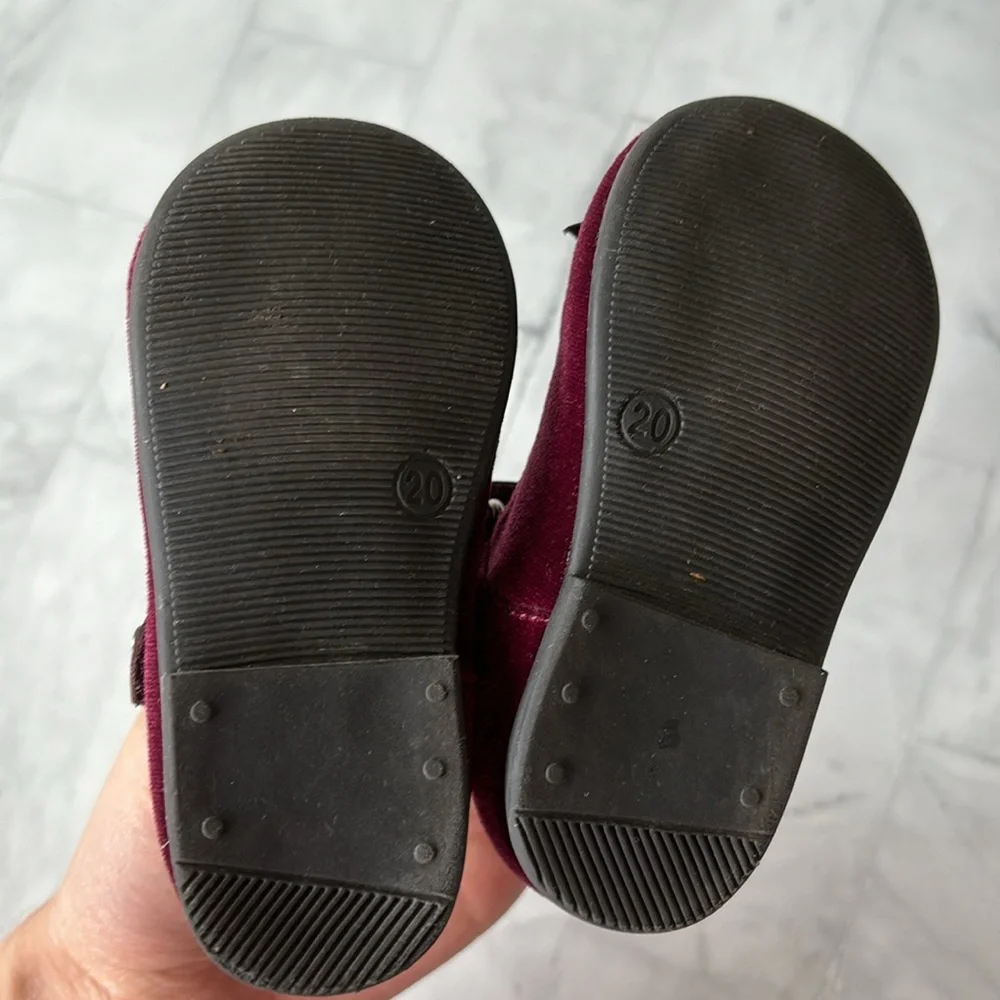 Naturino Burgundy Velvet Mary Jane Flats with Bows
